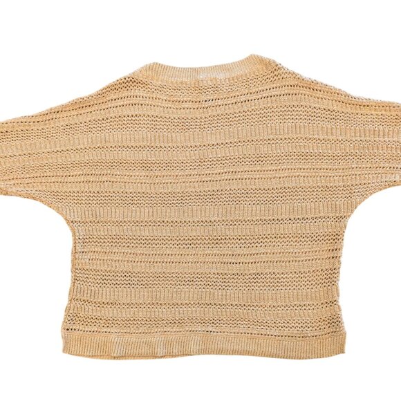 CHICO'S Travelers Slouchy Boat Neck Sweater 3 Gold 3/4 Sleeve Loose Weave Comfy - Picture 4 of 8